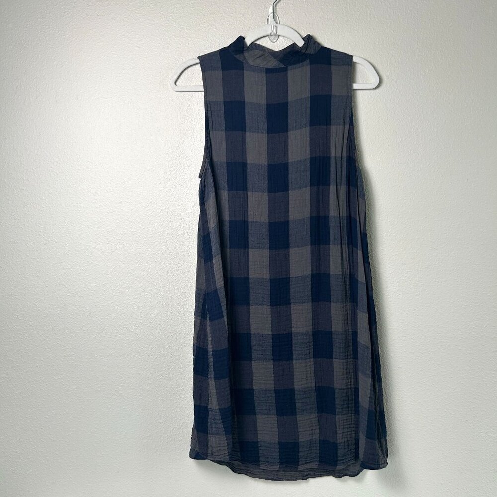 Cloth & Stone Swing A Line Dress Size M Blue Gray Plaid Mock Neck Sleeveless